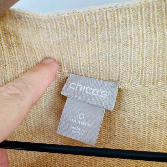 Chico’s Wool Cashmere Leopard Embroidered Sweater Tan Crewneck Women’s Size 0 - Picture 3 of 7